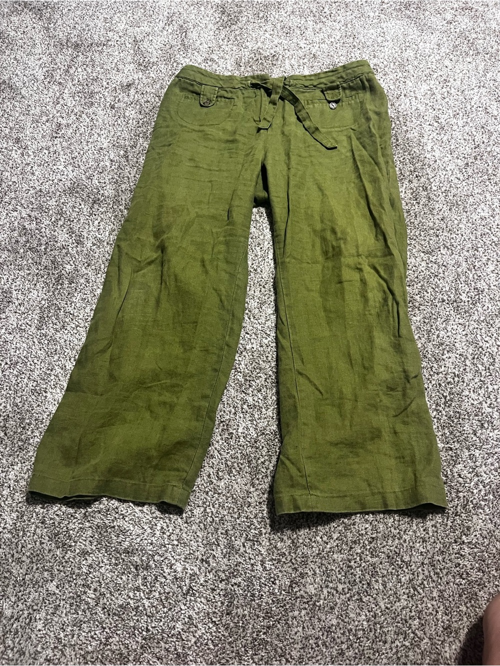 Charter Club Petite Linen Blend Wide Leg Pants Womens 16P Olive Green
